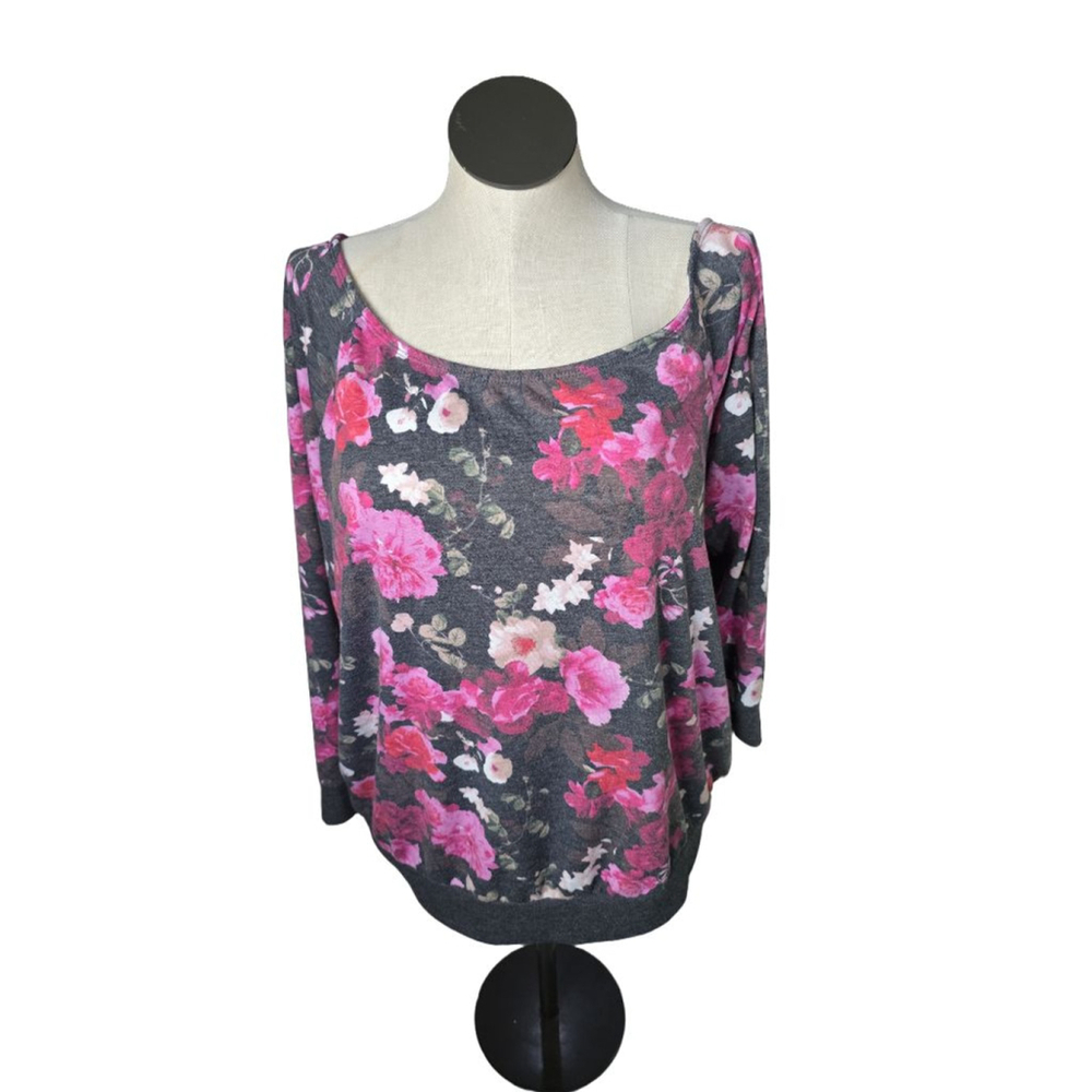 Torrid Floral Print Off The Shoulder Top 2x Gray and Pinks